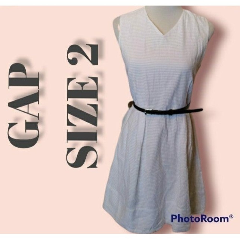 GAP WHITE COTTON SKATER DRESS LINED BELTED SLEEVELESS SIZE 2 WOMENS